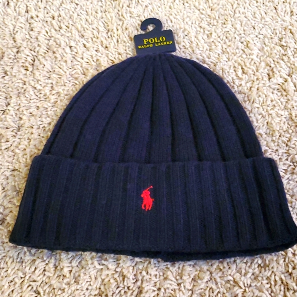 Polo by Ralph Lauren Navy Blue knit beanie hat.